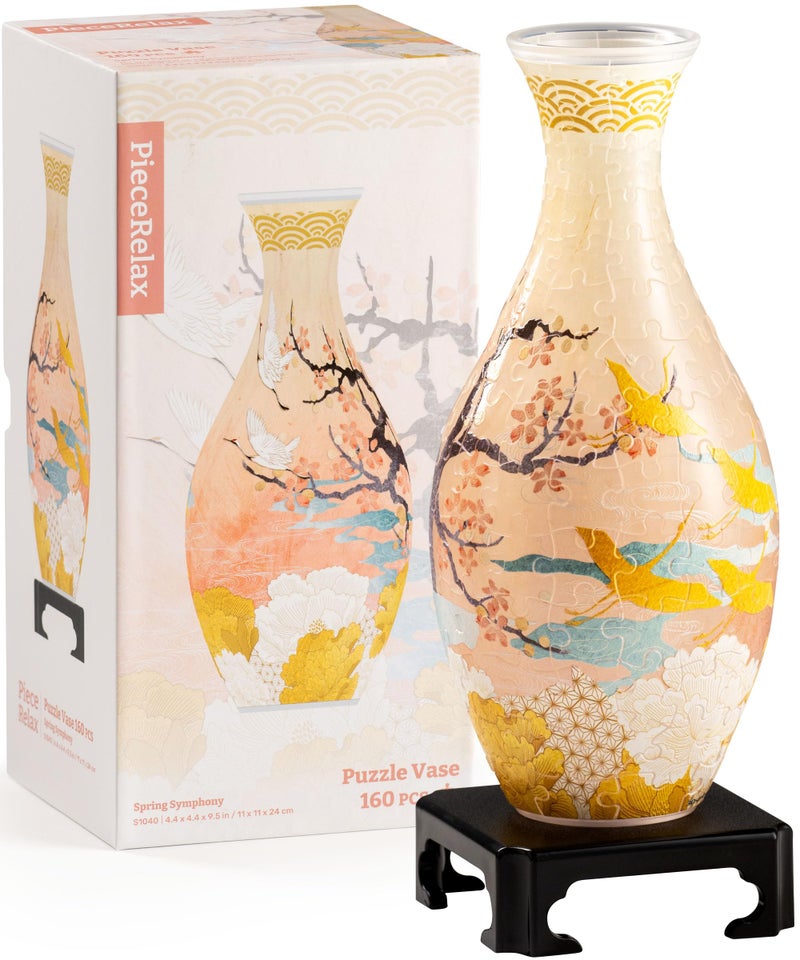 PieceRelax Unique Flower Vase - 3D Puzzle Vase for Adults to Flower Arrangement and Home Decoration Made by 160 Curved and Translucent Plastic Puzzle Pieces - Spring Symphony [S1040] - Image 1
