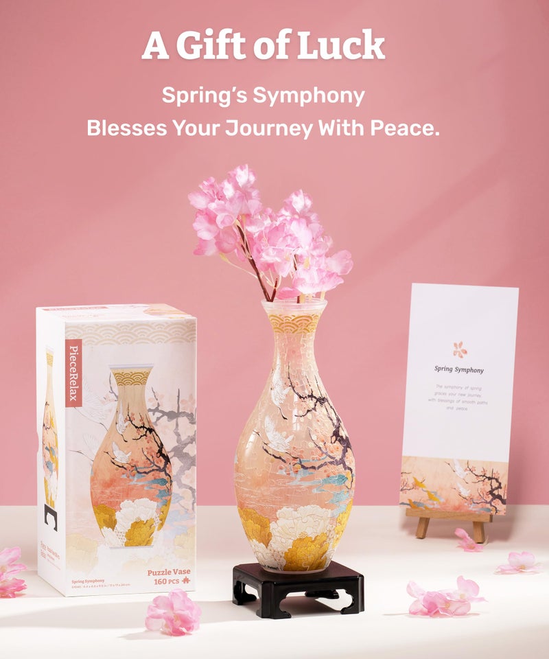 PieceRelax Unique Flower Vase - 3D Puzzle Vase for Adults to Flower Arrangement and Home Decoration Made by 160 Curved and Translucent Plastic Puzzle Pieces - Spring Symphony [S1040] - Image 3