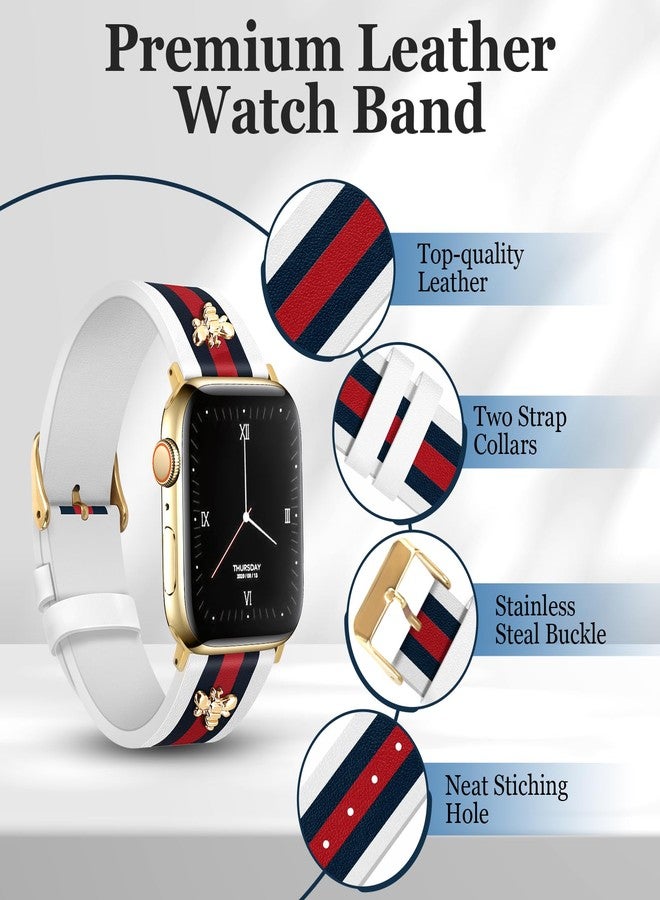 MOINSPIRE Designer Leather Bands with Charms Compatible with Apple Watch 38mm 40mm 41mm 42mm(S11/10) Women Men Genuine Leather Strap Elegant Wristbands for iWatch Series 11/10/9/8/7/6/5/3/2/1/SE/Ultra - Image 4