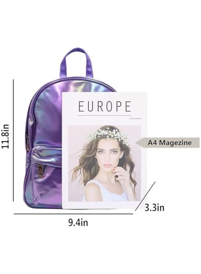 Holographic Backpack Iridescent Shoulder Bag Hologram Laser Satchel Travel Casual Daypack Purse for Women Men,Purple7# - Image 4