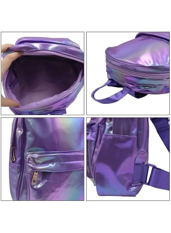Holographic Backpack Iridescent Shoulder Bag Hologram Laser Satchel Travel Casual Daypack Purse for Women Men,Purple7# - Image 5