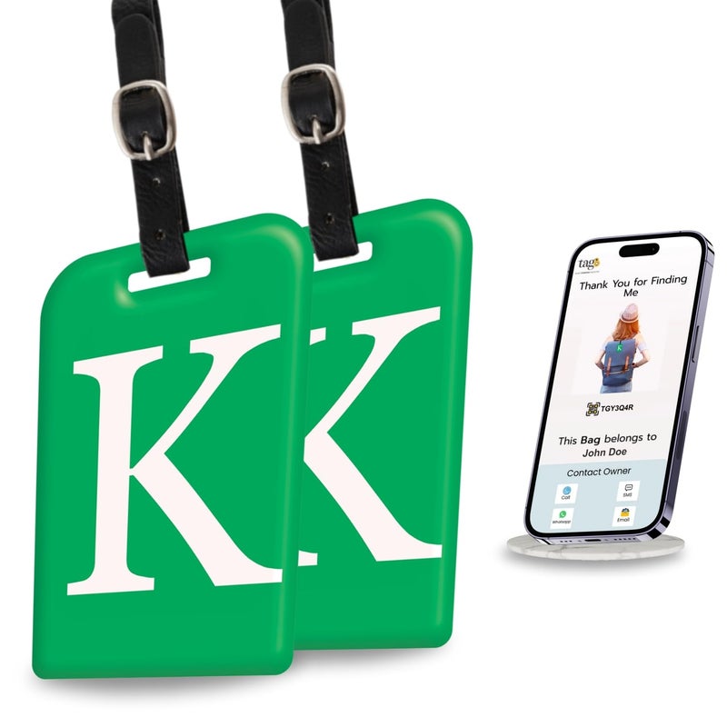 tag8 [Pack 2] Smart Luggage Tag ID with Name Initial B| Bag Tag with Global Loss Recovery Service | Airline Compliant | SITA World Tracer Code Enabled | Smart Alternative to Name Tags | Gift idea (K) - Image 1