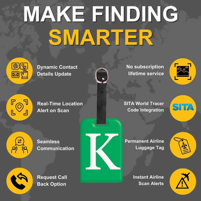 tag8 [Pack 2] Smart Luggage Tag ID with Name Initial B| Bag Tag with Global Loss Recovery Service | Airline Compliant | SITA World Tracer Code Enabled | Smart Alternative to Name Tags | Gift idea (K) - Image 4