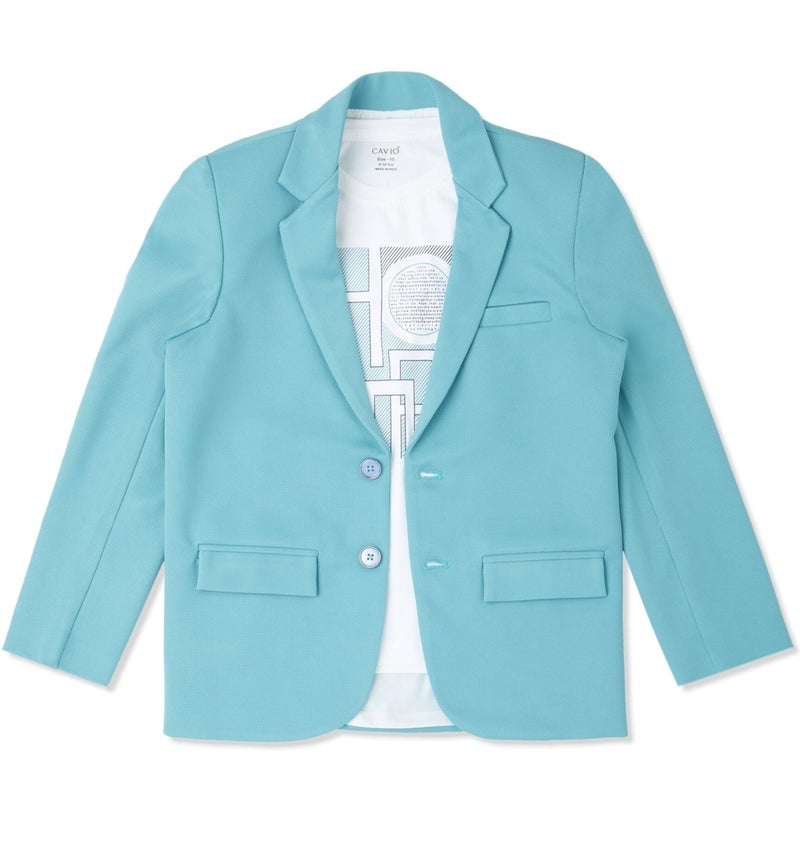 CAVIO Boys TurquoiseBlue Regular Fit Solid Cotton Blazer and T-Shirt - Image 2