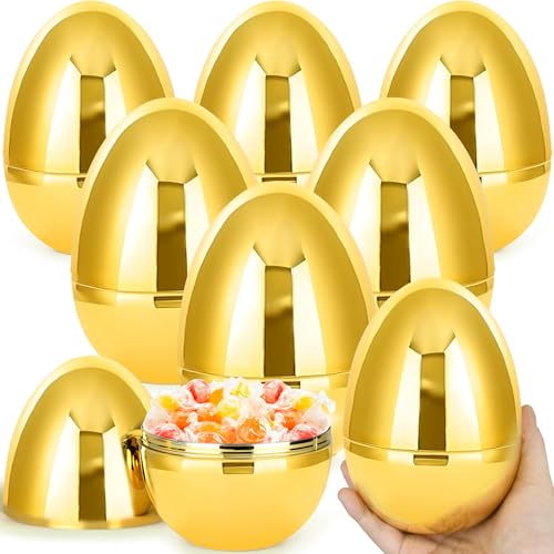 Octeric 6 Pcs 6 Jumbo Golden Easter Eggs Fillable Shiny Metallic Plastic Eggs for Filling Treats Toys Gift Baskets Filler Stuffers Easter Hunt Decor Party Favor Classroom Prize Supplies - Image 1
