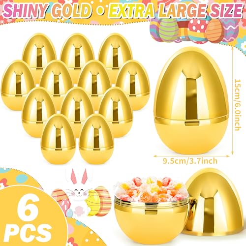 Octeric 6 Pcs 6 Jumbo Golden Easter Eggs Fillable Shiny Metallic Plastic Eggs for Filling Treats Toys Gift Baskets Filler Stuffers Easter Hunt Decor Party Favor Classroom Prize Supplies - Image 5
