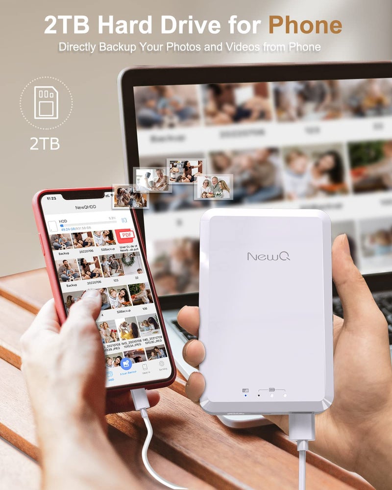NEWQ Hard Drive for Phone Computer: 2 TB Photo Stick Portable Storage Device External HDD USB Flash for iPhone & iPad & Android Cellphone Backup Picture | Photo | Video | Data (2TB) - Image 2