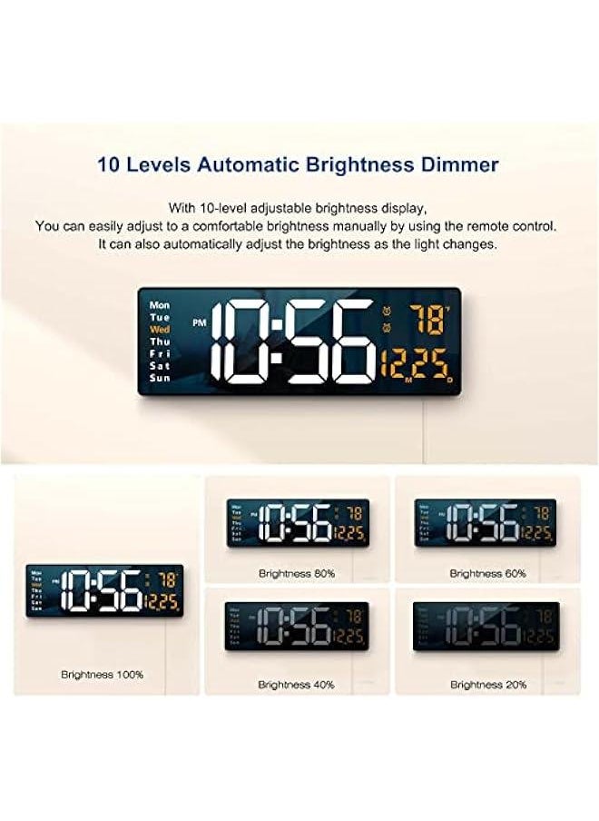 Digital Wall Clock Large Display, 16.2 Inch , LED Digital Clock with Remote Control for Living Room Decor, Automatic Brightness Dimmer with Date Week Temperature (Orange)