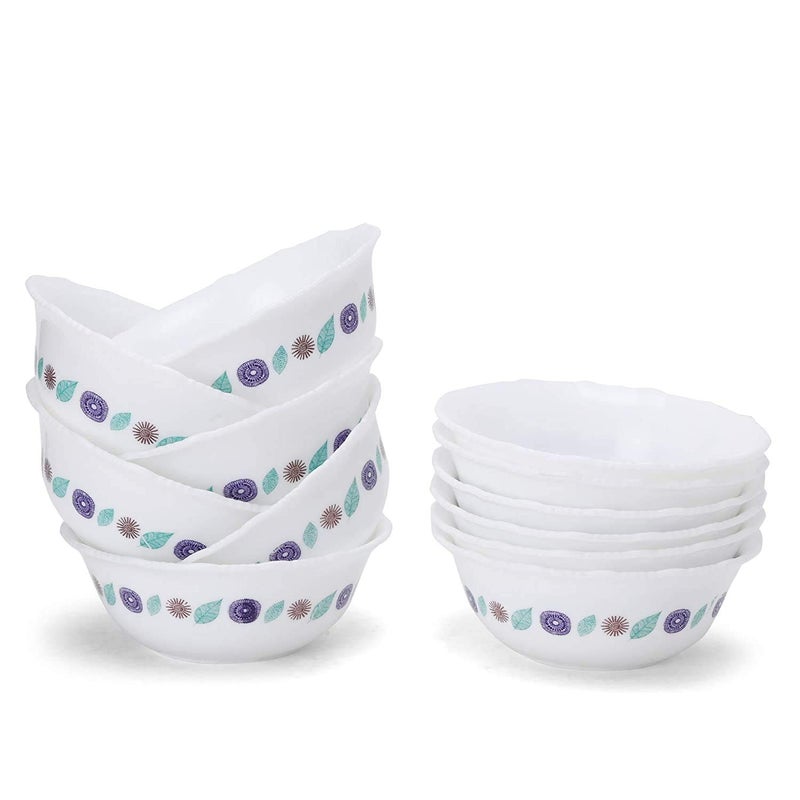 SIMPARTE Round Printed Plastic Bowls Perfect for Desserts | Parfait | Pudding | Chutneys | 300 ml, Set of 12, Contemporary Design Print/White Base - Image 1