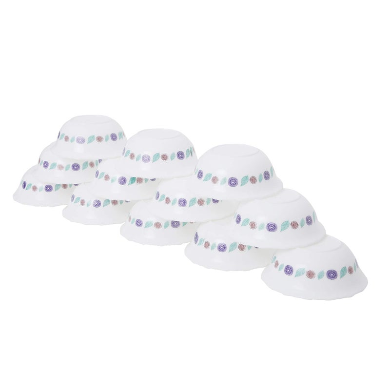 SIMPARTE Round Printed Plastic Bowls Perfect for Desserts | Parfait | Pudding | Chutneys | 300 ml, Set of 12, Contemporary Design Print/White Base - Image 2