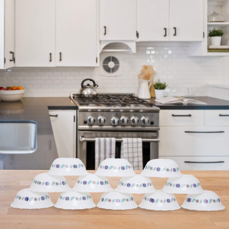 SIMPARTE Round Printed Plastic Bowls Perfect for Desserts | Parfait | Pudding | Chutneys | 300 ml, Set of 12, Contemporary Design Print/White Base - Image 3