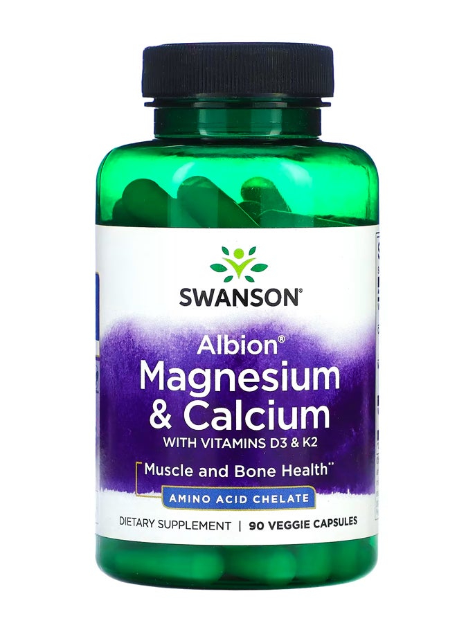 سوانسون Albion ، المغنيسيوم والكالسيوم مع فيتامين د 3 وفيتامين ك 2 ، 90 كبسولة نباتية