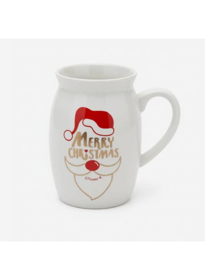 أي كي دي سي كوب سيراميك Cflower سعة 400 مل بتصميم سانتا كلوز - كوب أبيض كلاسيكي لعيد الميلاد للشوكولاتة الساخنة والهدايا - Image 1