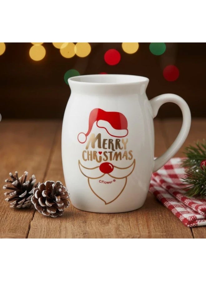 أي كي دي سي كوب سيراميك Cflower سعة 400 مل بتصميم سانتا كلوز - كوب أبيض كلاسيكي لعيد الميلاد للشوكولاتة الساخنة والهدايا - Image 2