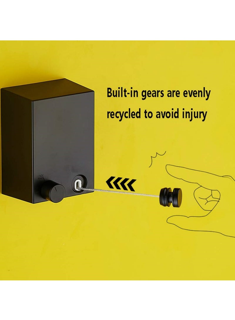 Indoor And Outdoor Retractable Clothesline Wall-Mounted Laundry Drying Rack With 4.2M/13.8ft Wire Rope Adjustable Lanyard (Black) - Image 3