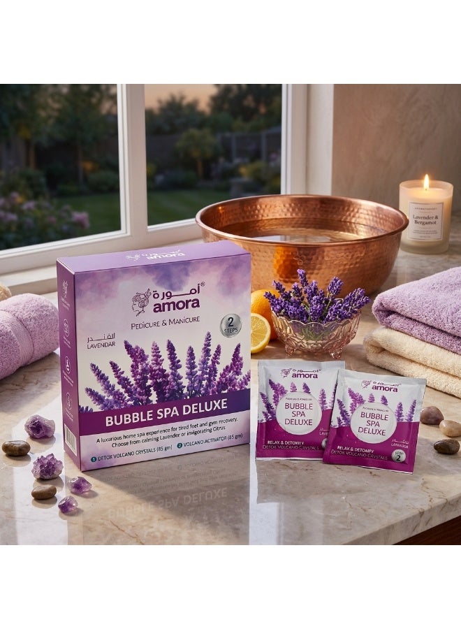 Amora Bubble SPA Deluxe 2in1 Manicure & Pedicure Detox Set Lavender 85g + 85g | Relaxing Foot Spa Bubble Soak for Soft Smooth Skin - Image 2