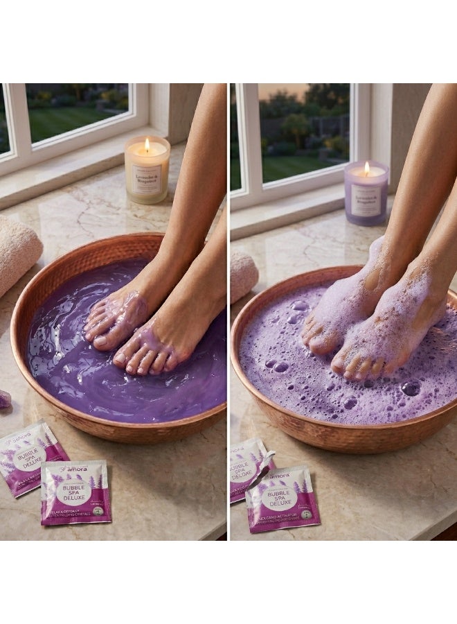 Amora Bubble SPA Deluxe 2in1 Manicure & Pedicure Detox Set Lavender 85g + 85g | Relaxing Foot Spa Bubble Soak for Soft Smooth Skin - Image 3