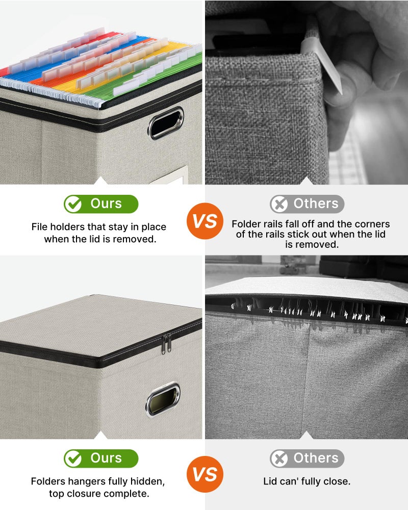 Oterri File Organizer Boxes with Lids, File Box with Mesh Pockets, Document Organizer Box for Letter Size Folders, Zippers Important Document Organizer (Beige, Small-1 Pack Without Folders) - Image 4