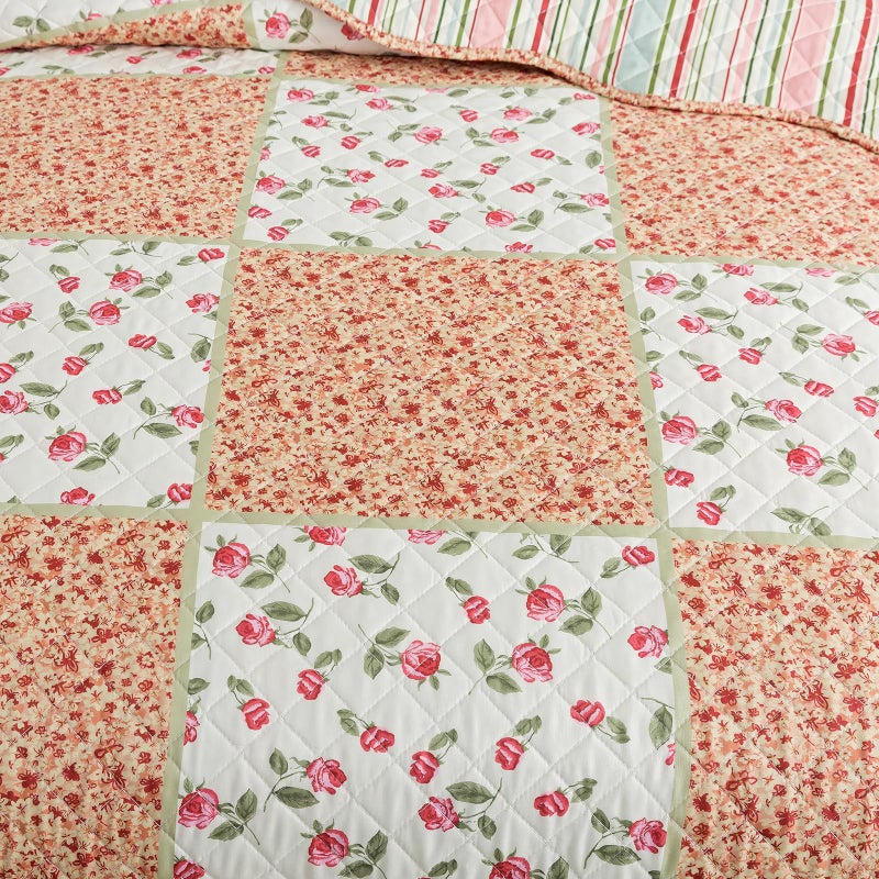 NEWLAKE Quilt Set Queen Size, Bedspread Sets Warm Orange Floral, Reversible Quilt Bedding Set Lightweight and Breathable for All Seasons, Soft Quilted Bedspread with 2 Pillow Shams - Image 4