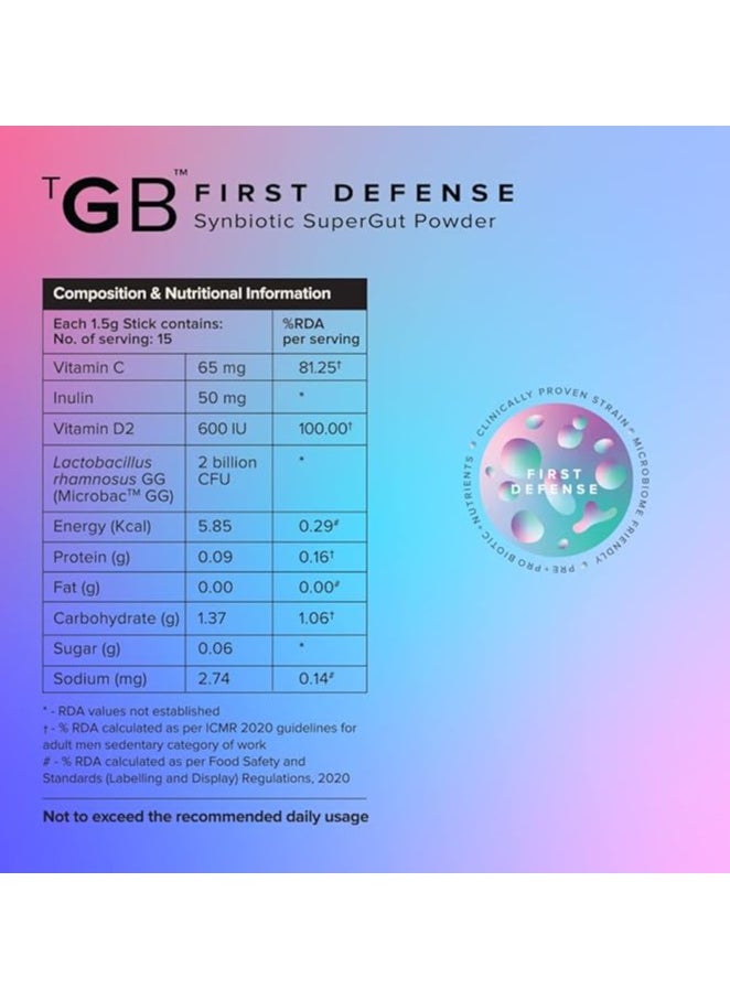 The Good Bug - The Good Bug First Defense SuperGut Powder for Healthy Digestion | Immunity Booster Pre & Probiotic Supplement for Men & Women | 2 Billion CFU of Clinically Proven Strains | 15 Days Pack - Image 1