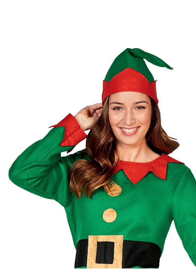 MAD TOYS Elf Adult Festive Costume, Green Dress with Belt and Hat  - Image 2