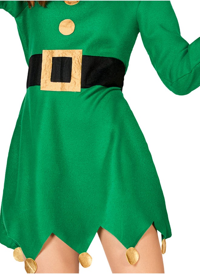 MAD TOYS Elf Adult Festive Costume, Green Dress with Belt and Hat  - Image 3