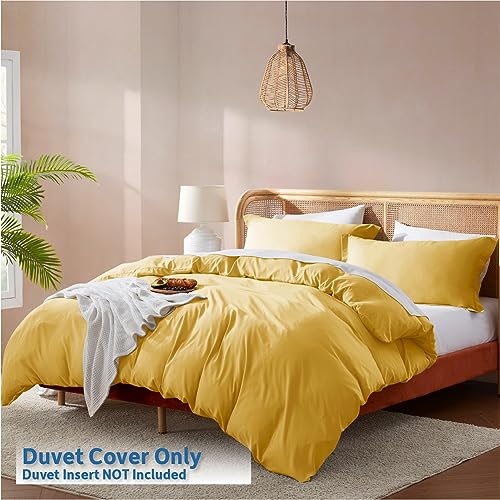 Nestl Twin Duvet Cover Set - Soft Double Brushed Yellow Duvet Cover Twin/Twin XL, 2 Piece, with Button Closure, 1 Duvet Cover 68x90 inches and 1 Pillow Sham - Image 2