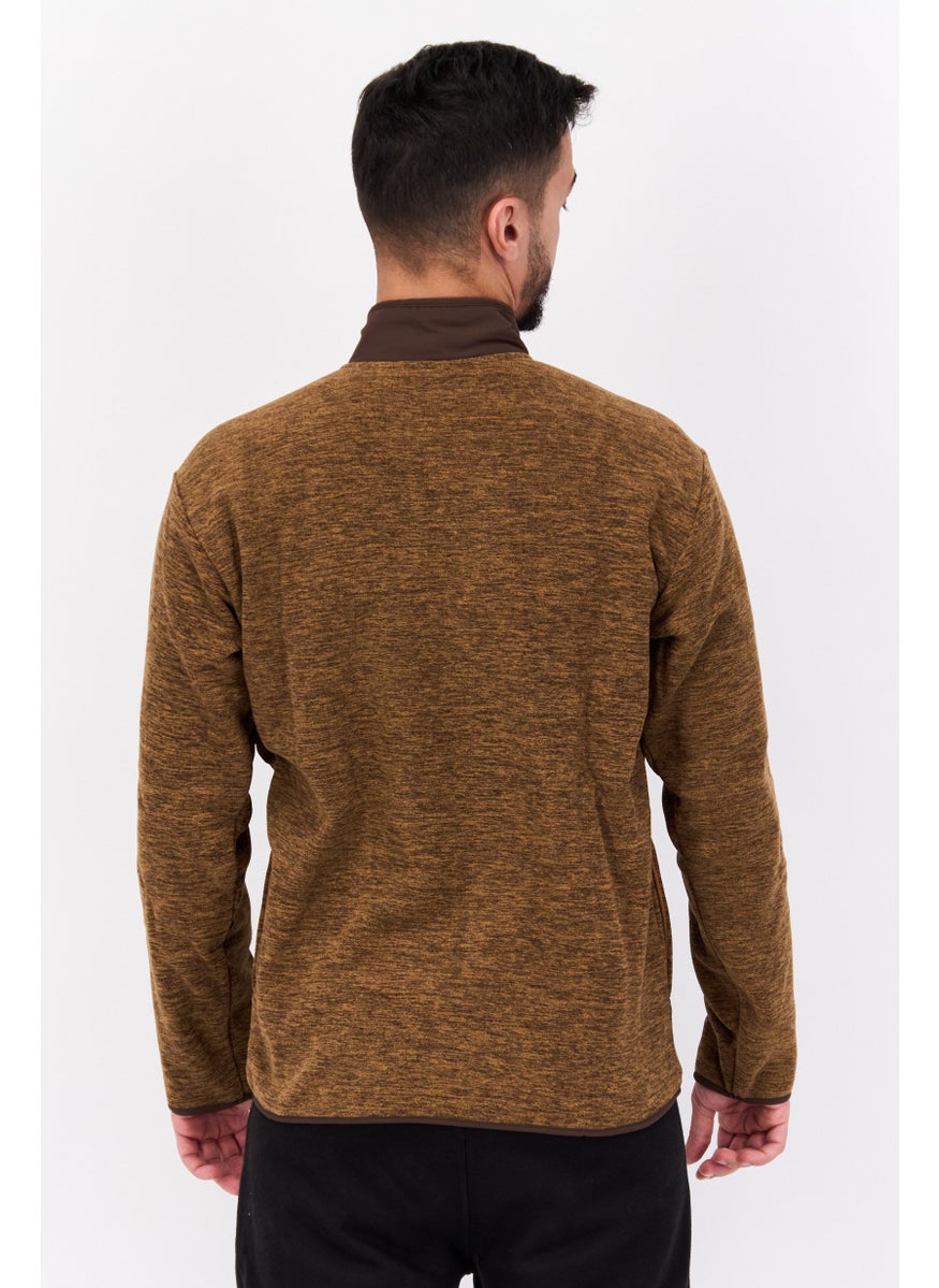 Hurley - Men Mock Neck Heather Long Sleeve Sweatshirt, Brown Combo - Image 1