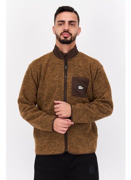 Men Mock Neck Heather Long Sleeve Sweatshirt, Brown Combo