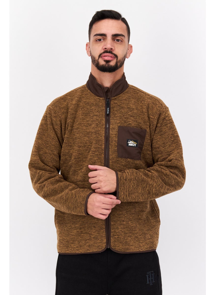 Hurley - Men Mock Neck Heather Long Sleeve Sweatshirt, Brown Combo - Image 1