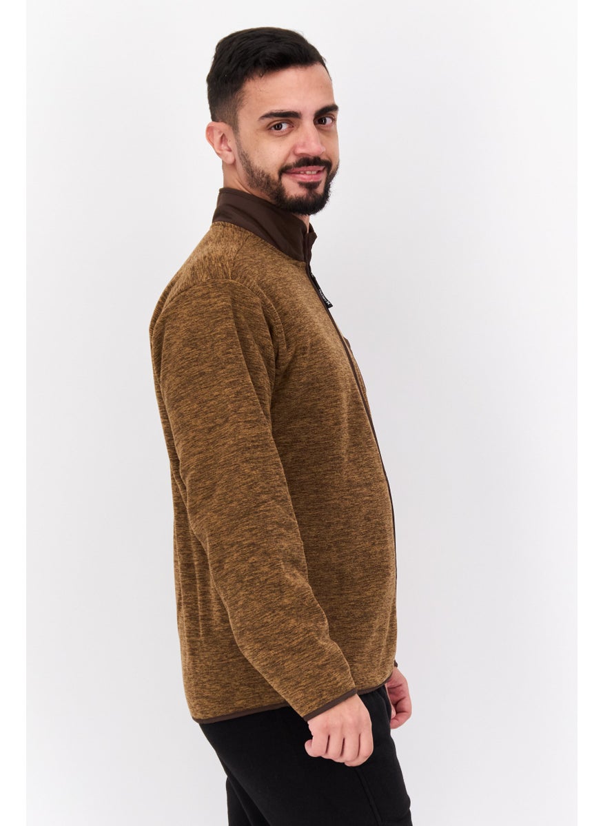 Hurley - Men Mock Neck Heather Long Sleeve Sweatshirt, Brown Combo - Image 1