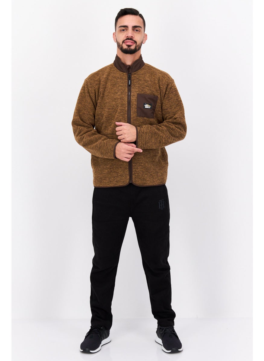 Hurley - Men Mock Neck Heather Long Sleeve Sweatshirt, Brown Combo - Image 1