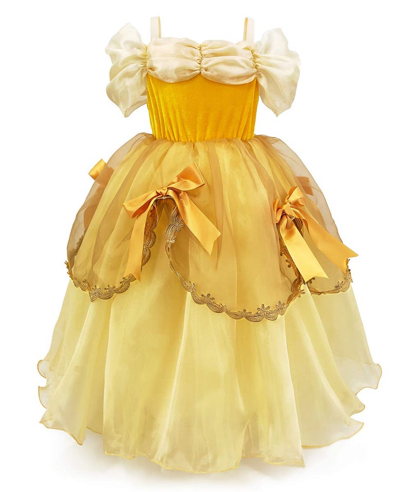 CQDY Belle Princess Dress Costume Sleeveless Party Christmas Halloween, Yellow, 4-5T - Image 5