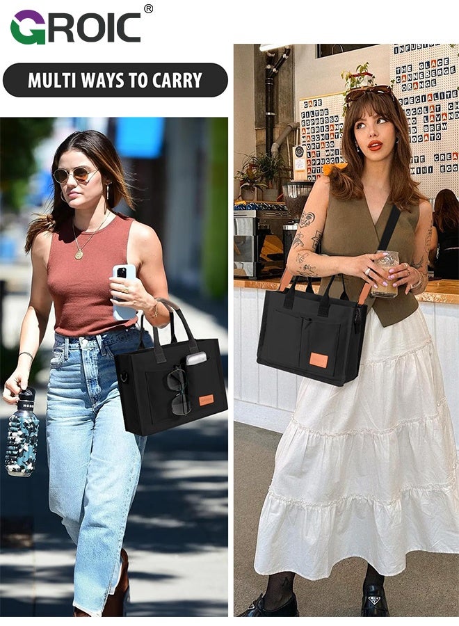 GROIC Tote Bags for Women Canvas, Tote Purse Crossbody with Pockets Top Handle Shoulder Satchel Bag, Large Capacity Everything Tote Bag - Image 4