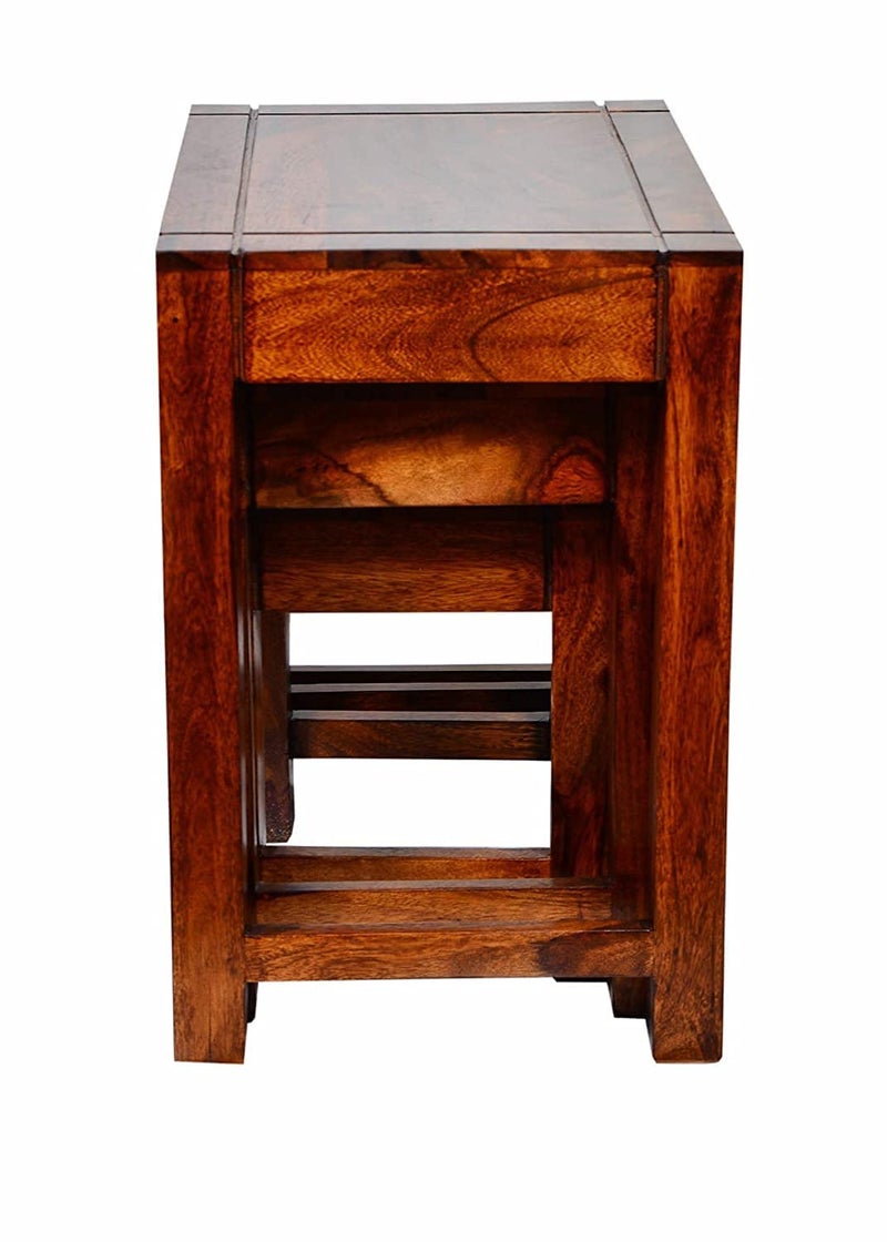 Tannu Craft Tannu Craft Sheesham Wood Nesting Tables Set of 3 Stools for Living Room Home Brown Walnut Color Mette Finish  - Image 4