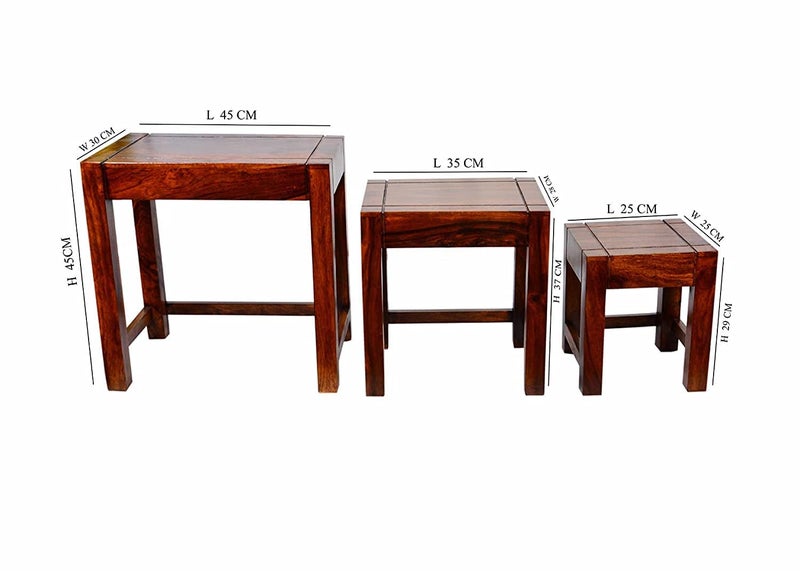 Tannu Craft Tannu Craft Sheesham Wood Nesting Tables Set of 3 Stools for Living Room Home Brown Walnut Color Mette Finish  - Image 2
