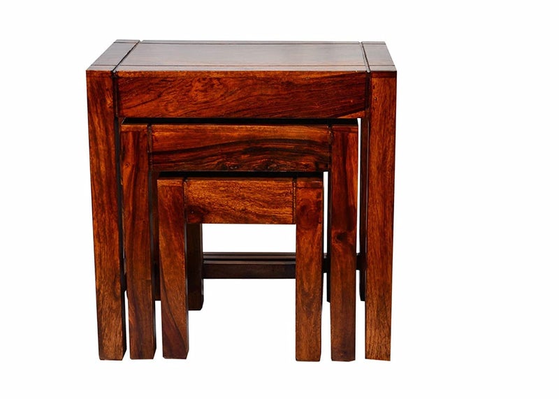 Tannu Craft Tannu Craft Sheesham Wood Nesting Tables Set of 3 Stools for Living Room Home Brown Walnut Color Mette Finish  - Image 1