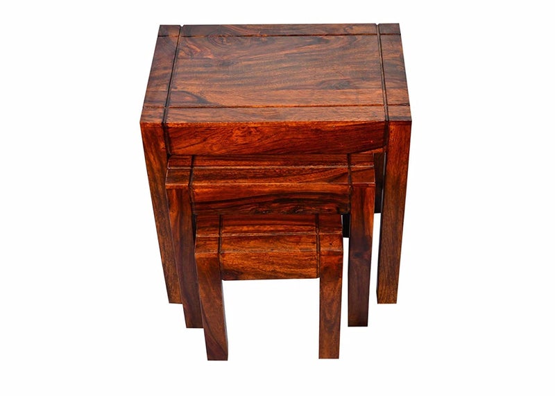 Tannu Craft Tannu Craft Sheesham Wood Nesting Tables Set of 3 Stools for Living Room Home Brown Walnut Color Mette Finish  - Image 3