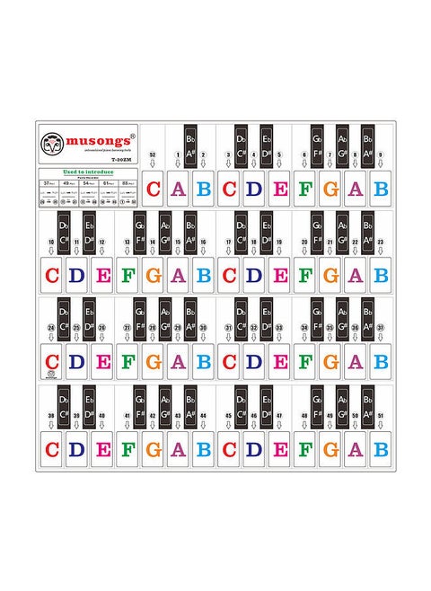 Piano Keyboard Stickers for 37/ 49/ 61/ 88 Keys Keyboards Removable Transparent Bigger Colorful Letters for Kids Beginners Piano Learning Practice