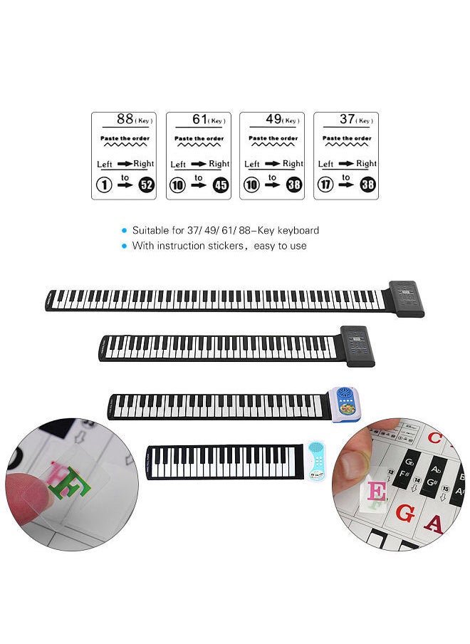 Piano Keyboard Stickers for 37/ 49/ 61/ 88 Keys Keyboards Removable Transparent Bigger Colorful Letters for Kids Beginners Piano Learning Practice