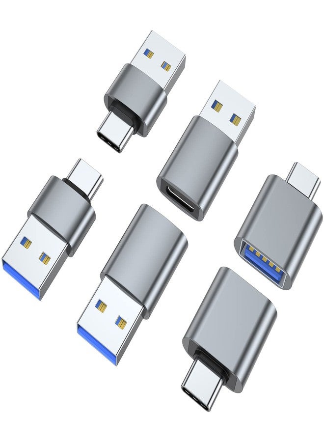 AreMe USB C Adapter (6 Pack), USB A Male to USB C Male, USB 3.0 Male to USB C Female, USB Type-C Male to USB 3.0 Female Converter Connector (Grey) - Image 1