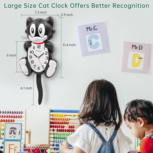 Soobest 18 Inch 3D Large Cat Wall Clock Battery Operated Silent Non Ticking with Moving Eyes and Pendulum Tail, Retro Kids Analog Wall Clock for Gift Decor Black - Image 2