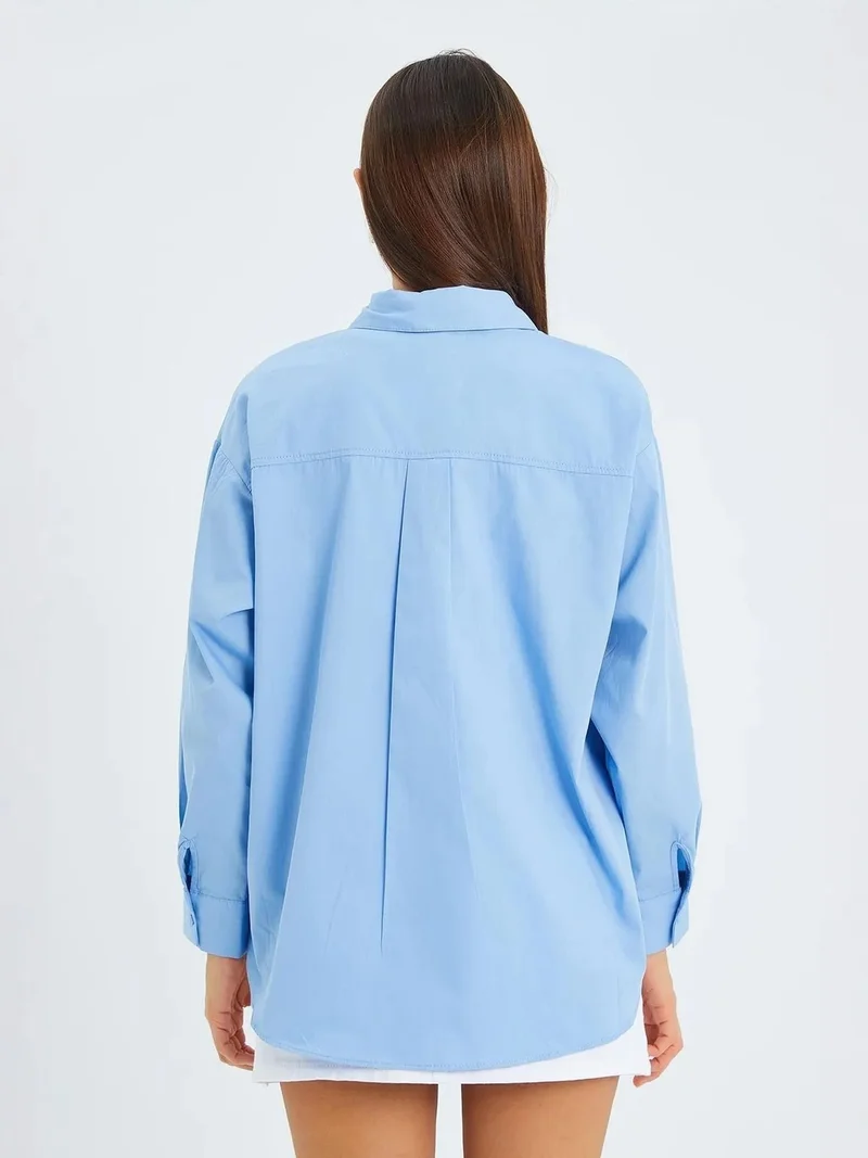 Mixray Baby Blue Mixray Long Sleeve Cotton Shirt for Women | Best Price UAE