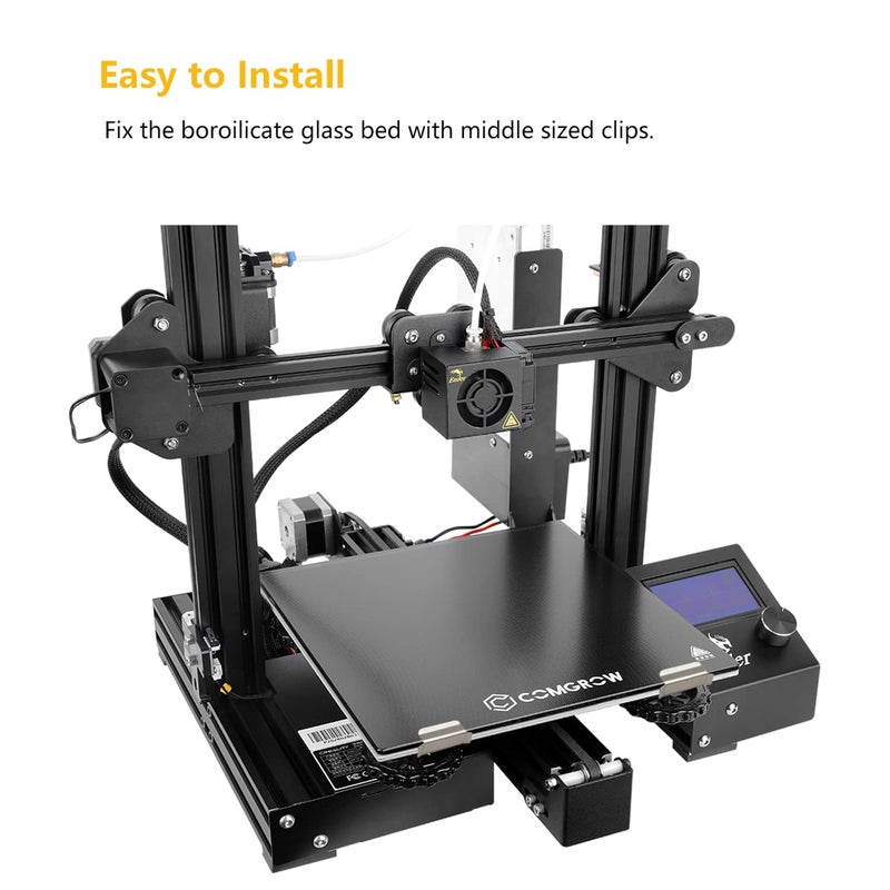 Comgrow مجموعة Comgrow 2PCS سرير زجاجي Ender 3 Pro، لوحة زجاجية مقواة مع مشابك سرير، لوحة بناء Ender 3 235x235x4mm لـ Creality Ender 3 Pro/Ender 3 V2/Ender 3 V2 Neo/Ender 3 Neo/3 S1/3 S1 Pro/5 Pro - Image 4