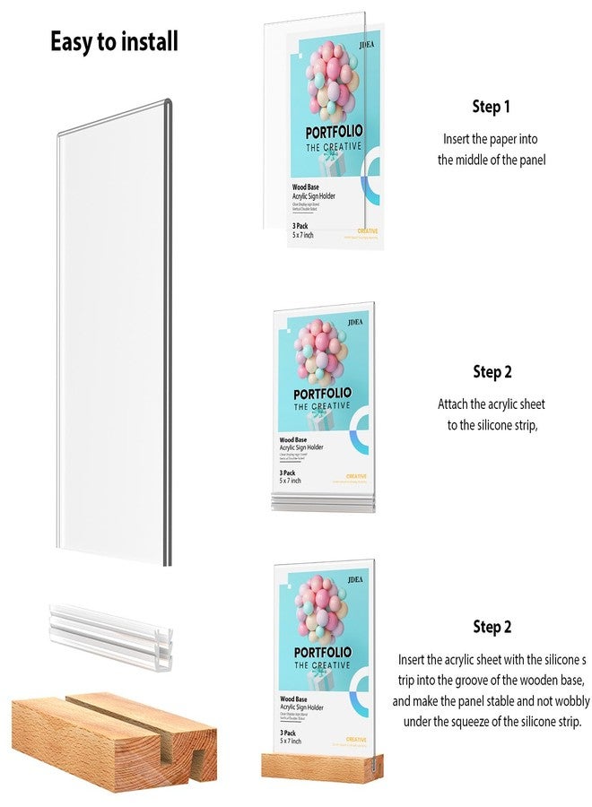 JDEA Acrylic Sign Holder with Wood Base, 5 x 7 inch, Set of 3 (3 Pack 5*7") - Image 5