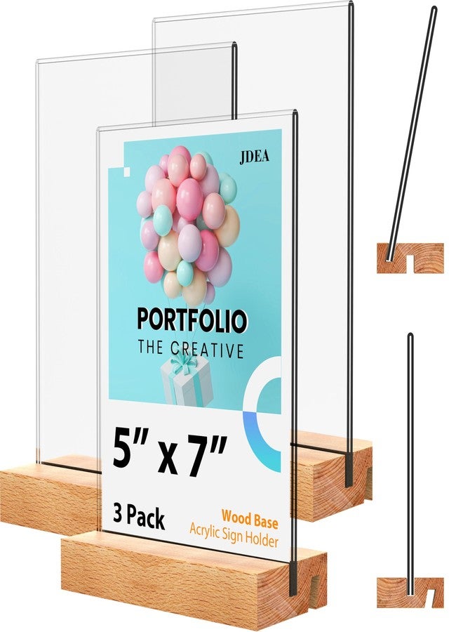 JDEA Acrylic Sign Holder with Wood Base, 5 x 7 inch, Set of 3 (3 Pack 5*7") - Image 1