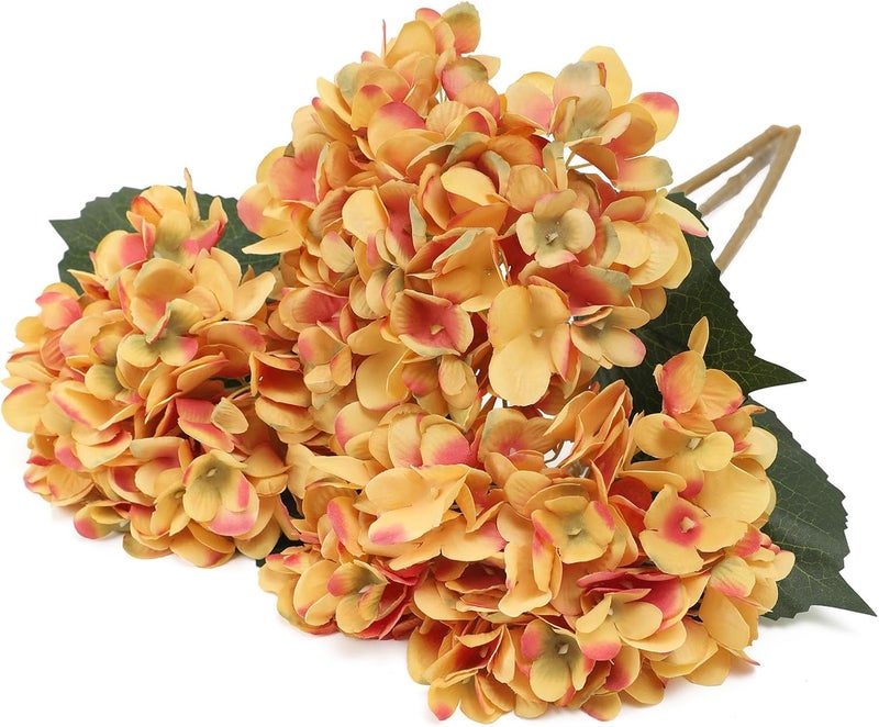 Kisflower كيسفلور 6 قطع زهور هيدرانجيا من الحرير اصطناعية واقعية باقة زهور هيدرانجيا لحفلات الزفاف والمكاتب وديكور المنزل (برتقالي محروق) - Image 2