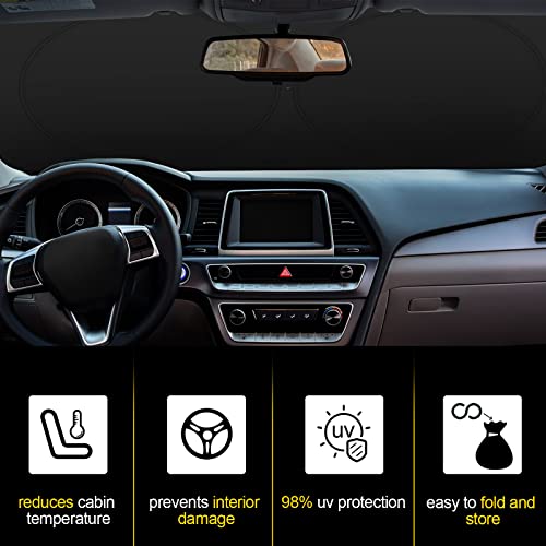 Woanger Windshield Sun Shade Foldable Car Front Window Covers for Car Accessories Sun Heat UV Rays Visor Protector Protection for Universal Cars SUV Truck (Solid Black) - Image 4