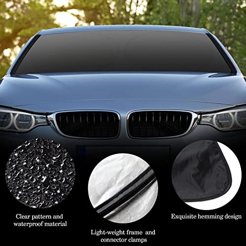 Woanger Windshield Sun Shade Foldable Car Front Window Covers for Car Accessories Sun Heat UV Rays Visor Protector Protection for Universal Cars SUV Truck (Solid Black) - Image 5