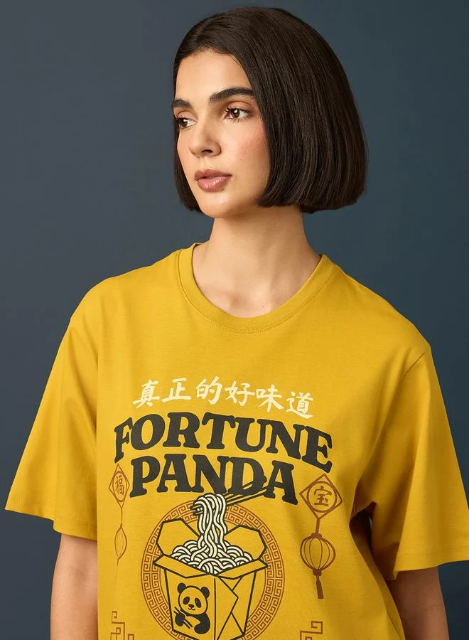Difference Of Opinion Mustard Short Sleeve Printed Oversized T-Shirt